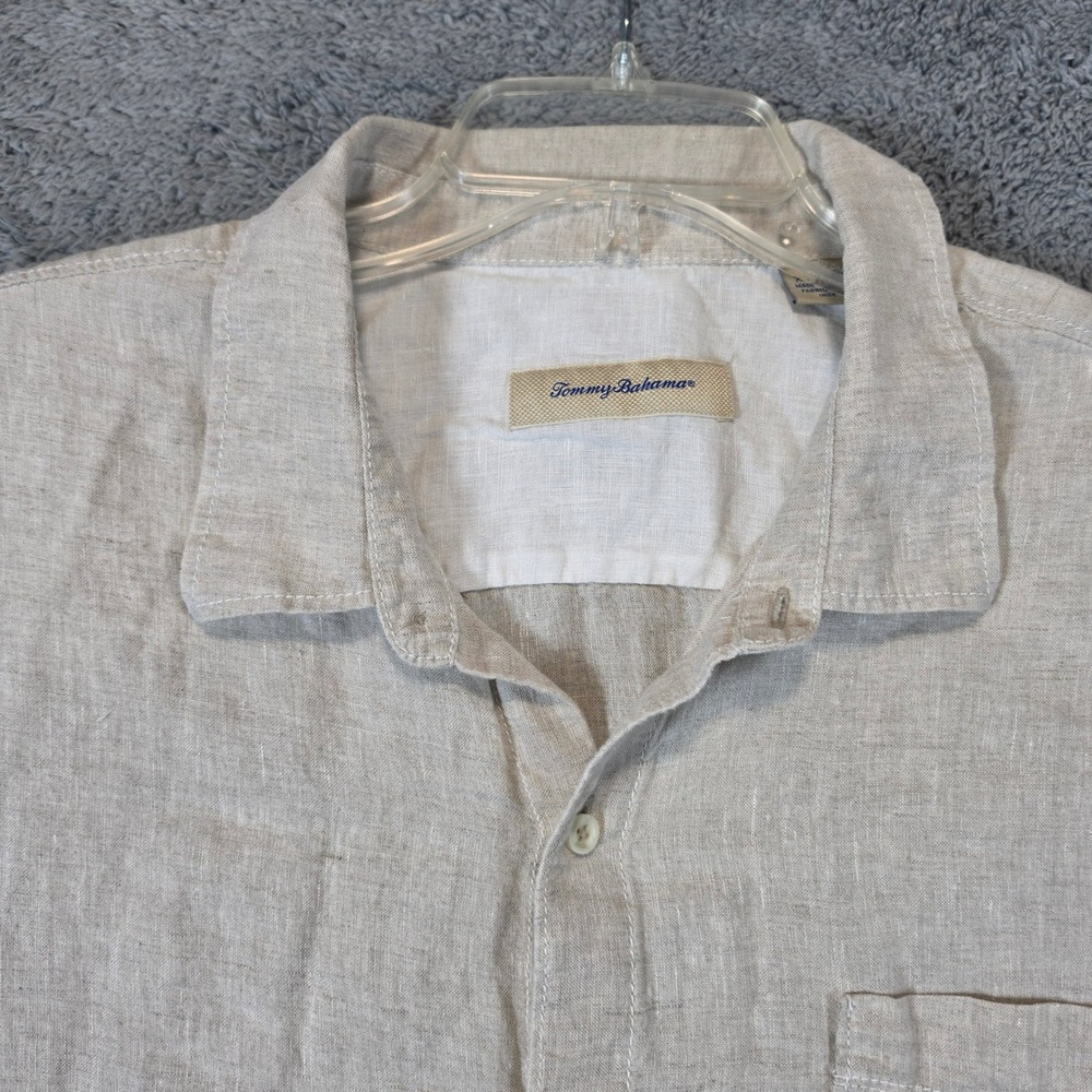 Tommy Bahama Linen Shirt Mens XXL Beige Short Sleeve Coastal Button Up Pocket - Picture 3 of 10